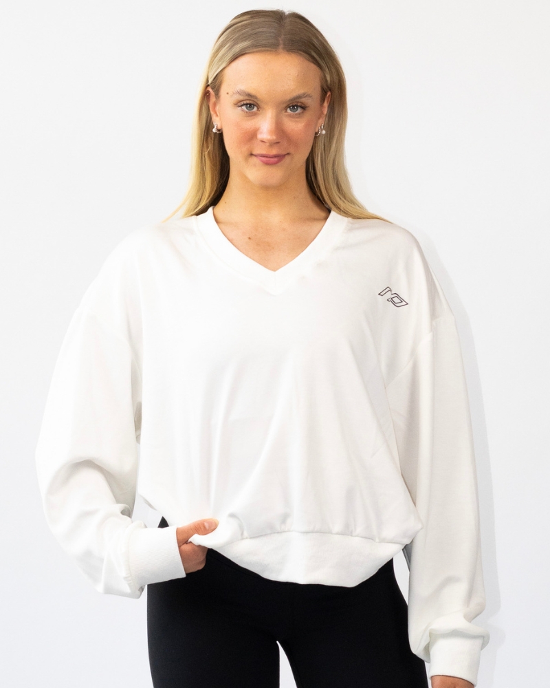 Naisten v-kaula-aukkoinen collegepaita, white