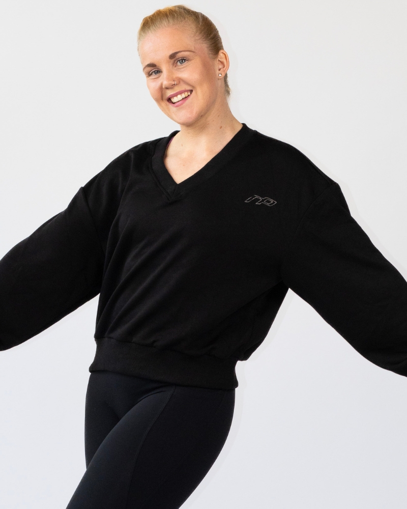 Naisten v-kaula-aukkoinen collegepaita, black