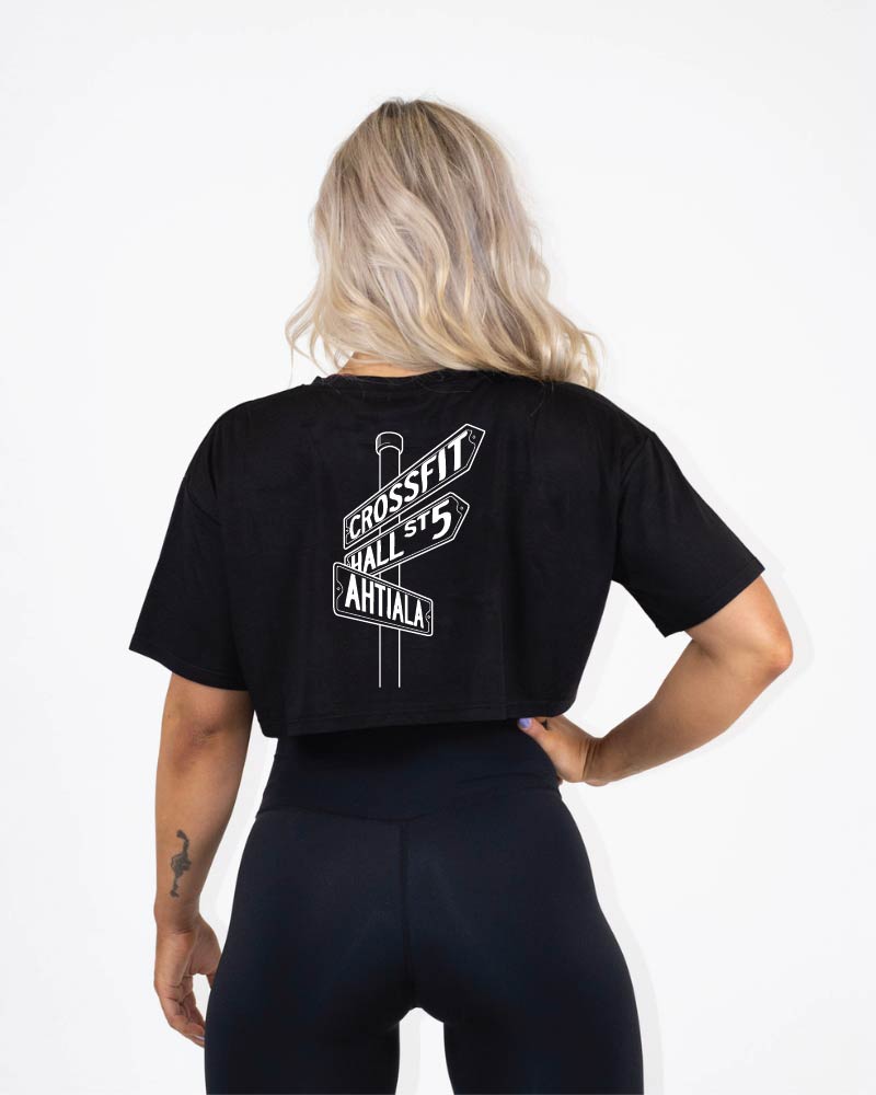 Naisten recycled crop tee CF Hall Street Five, black