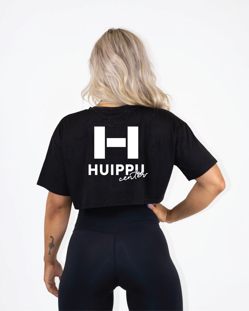Naisten recycled crop tee Huippu Center, black