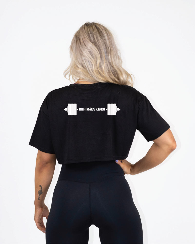 Naisten recycled crop tee Riihimäen Kisko, black